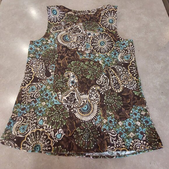 VAN HEUSEN Women's 100% Cotton Graphic Paisley Sleeveless Blouse - Size S/P - Picture 4 of 9